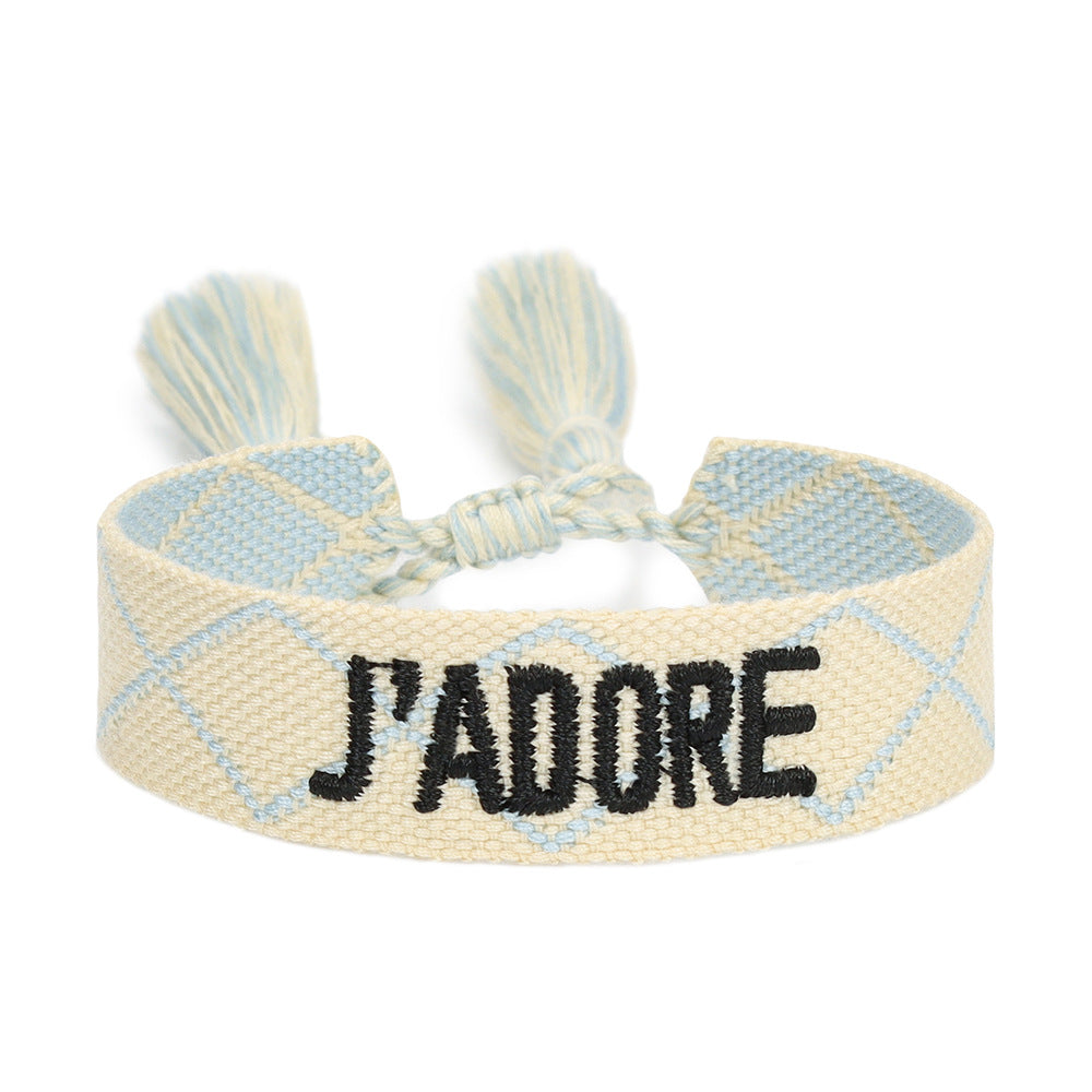 Wholesale Embroidered Letter Woven Ribbon Bracelet